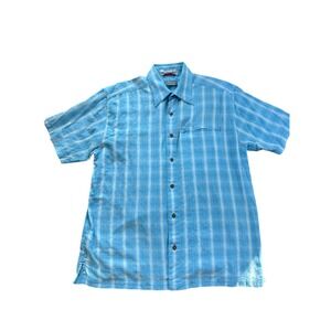 Orvis Trout Bum Short Sleeve Plaid Button Up Shirt Blue Men's Size L